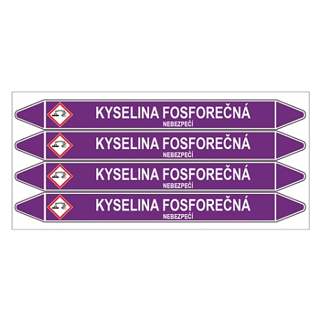 Značení potrubí, kyselina fosforečná,4 ks, 250 × 26 mm